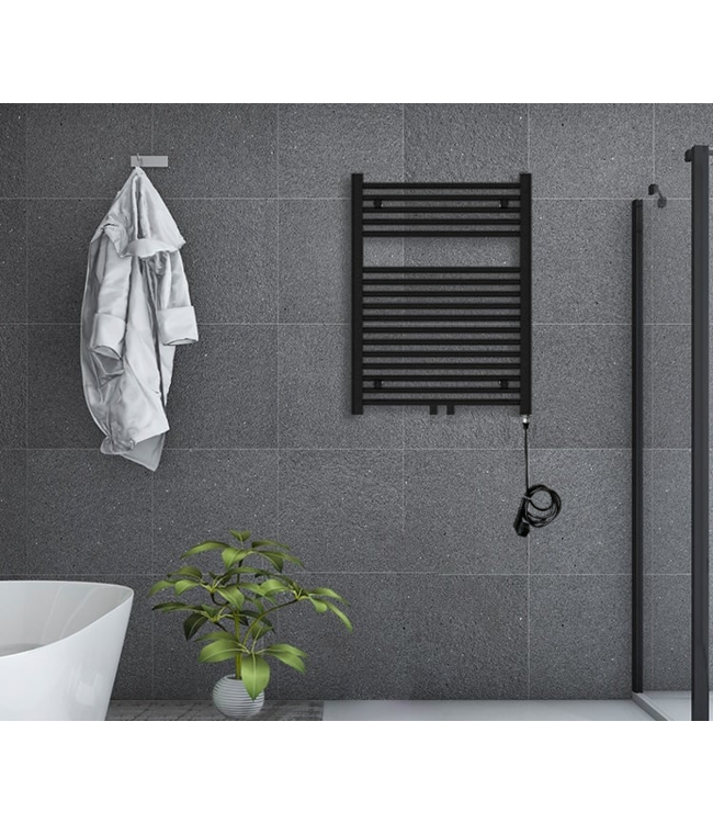  80x50 cm - Oppio E-Basis Mat Zwart (Ral 9005) elektrische Handdoekradiator 464 Watt