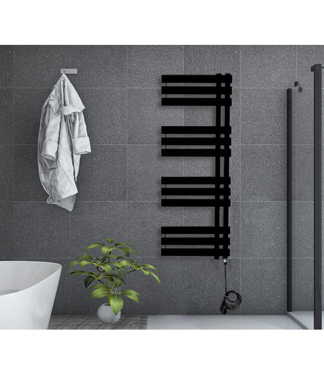  140x50 cm - Radiateur sèche-serviettes électrique Oppio Elite E-Basic Noir Mat (Ral 9005) 840 Watt