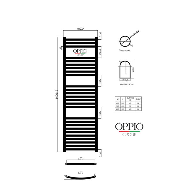  140x60 cm - Oppio Future Wit (Ral 9016) elektrische Handdoekradiator 933 Watt