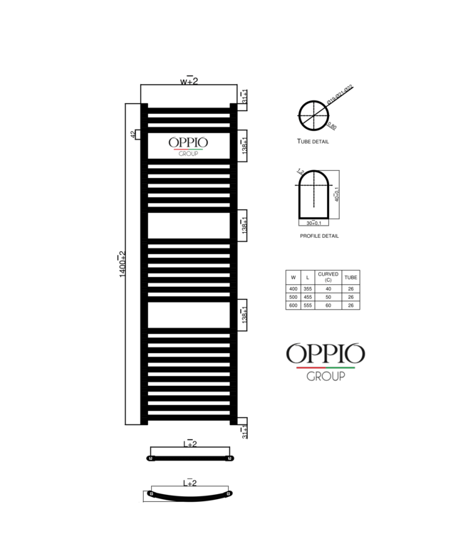  120x60 cm - Radiateur sèche-serviettes électrique Oppio E-Basic Blanc (Ral 9016) 794 Watt