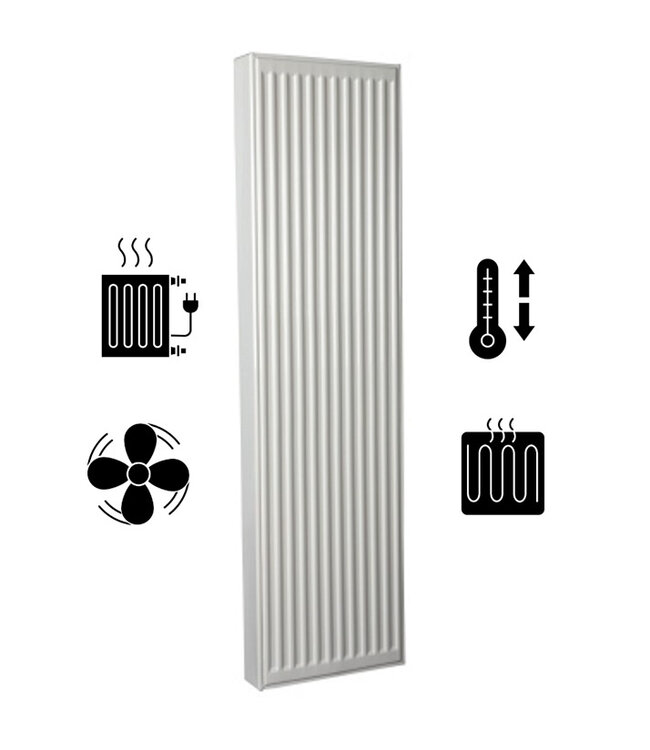  160x50 cm Type 22 - 2616 Watt - ECA Hybrid Radiateur vertical nervuré avant - Blanc (Ral 9016)