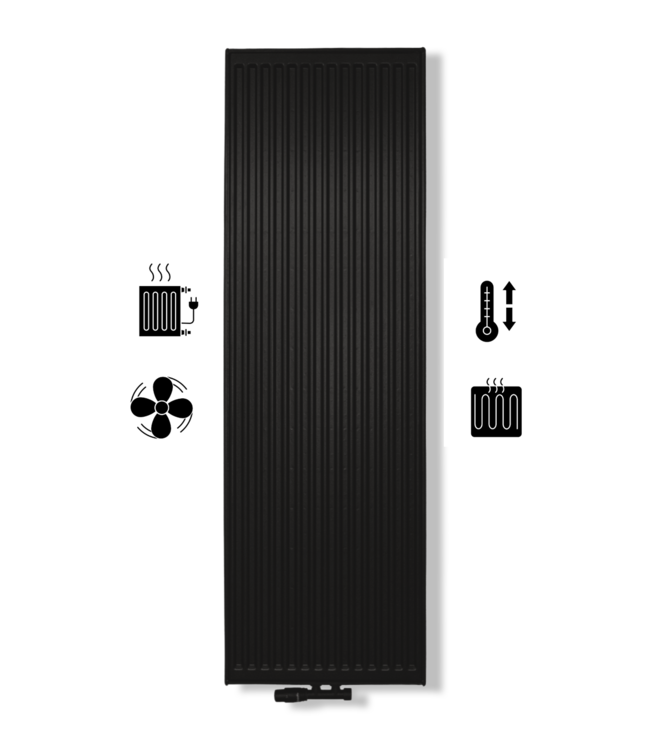  180x40 cm Type 22 - 2293 Watt - ECA Hybride Verticale radiator geribbelde voorzijde - Mat Zwart (RAL 9005)