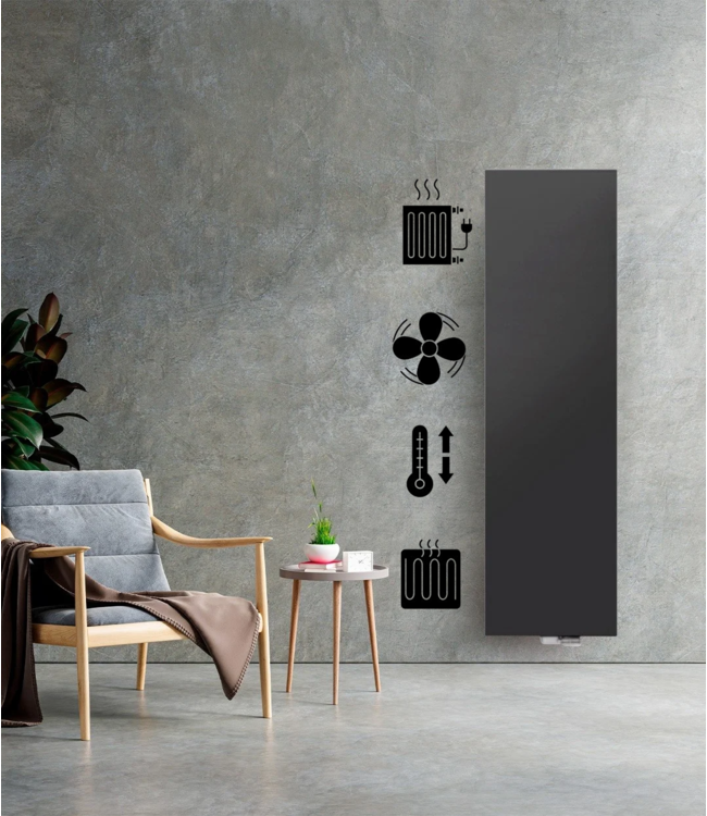  160x40 cm Type 22 - 2093 Watts - ECA Hybrid Radiateur vertical à façade plate - Noir mat (Ral 9005)