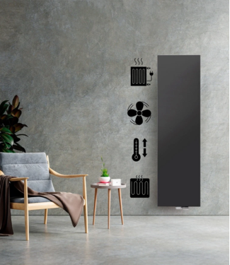 ECA 180x40 cm Type 22 - 2293 Watts - ECA Hybrid Radiateur vertical à façade plate - Noir mat (Ral 9005)