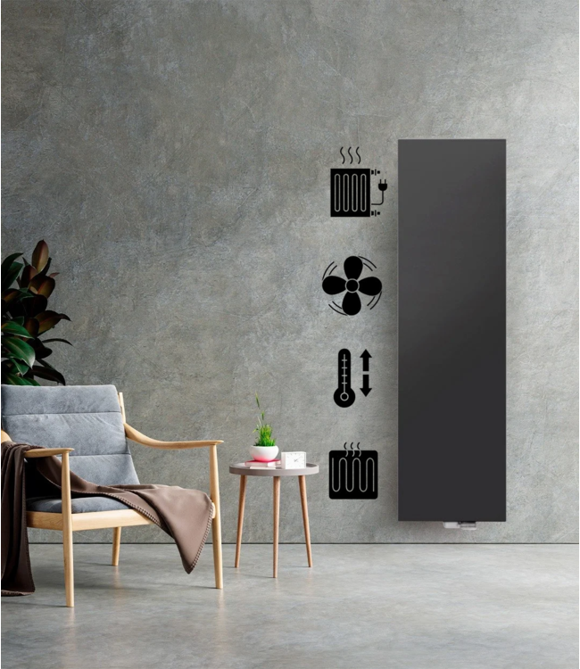  180x50 cm Type 22 - 2865 Watt - ECA Hybride Verticale radiator vlakke voorzijde - Mat Zwart (Ral 9005)