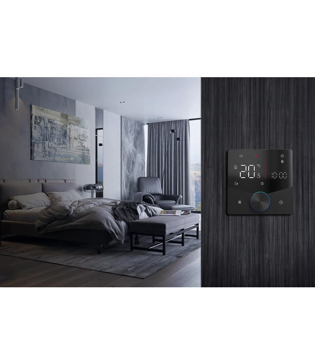  Oppio Smart WiFi-Thermostaat voor vloerverwarming met AI-functie - Kleur Zwart