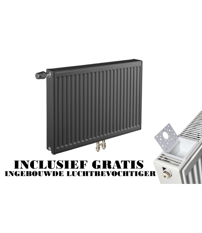  50x100 cm Type 22 - 1866 Watt - ECA Paneelradiator Compact 8 geribbelde voorzijde - Mat Zwart (Ral 9005)