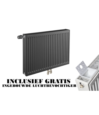 ECA 60x80 cm Type 22 - 1751 Watt - ECA Paneelradiator Compact 8 geribbelde voorzijde - Mat Zwart (Ral 9005)