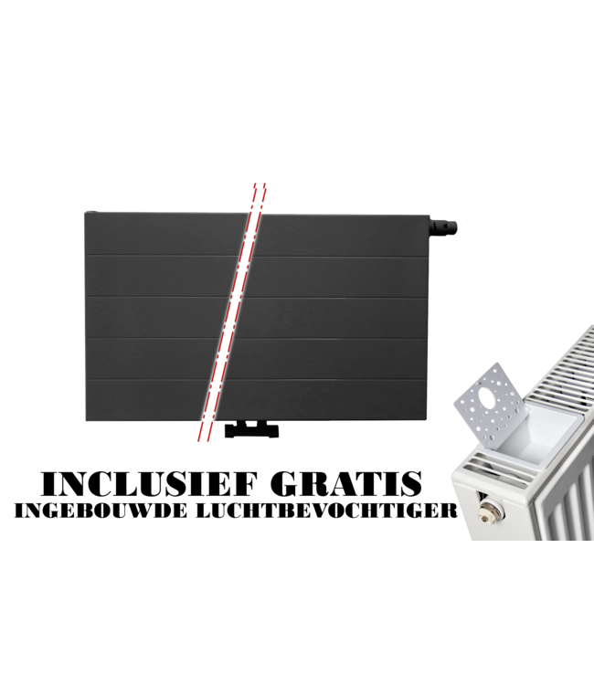  60x60 cm Type 22 - 1314 Watt - ECA Paneelradiator Compact 8 gegroefde voorzijde - Mat Zwart (Ral 9005)