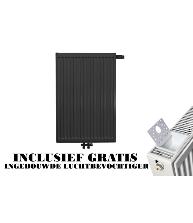  90x60 cm Type 22 - 1760 Watt - ECA Paneelradiator Compact 8 geribbelde voorzijde - Mat Zwart (Ral 9005)