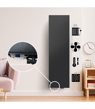 ECA 180x60 cm Type 22 - 3438 Watts - ECA Hybrid Radiateur vertical à façade plate - Noir mat (Ral 9005)
