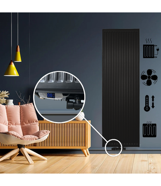 ECA 160x40 cm Type 22 - 2093 Watt - ECA Hybride Verticale radiator geribbelde voorzijde - Mat Zwart (RAL 9005)