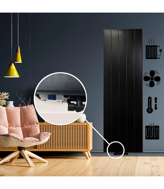 ECA 200x40 cm Type 22 - 2493 Watts - ECA Hybrid Radiateur vertical à façade rainurée - Noir mat (Ral 9005)
