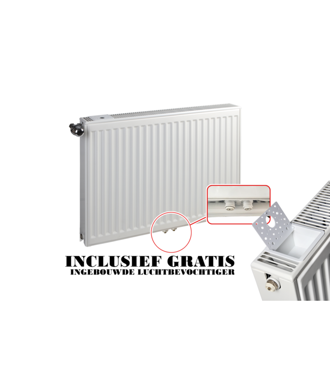  60x120 cm Type 22 - 2627 Watt - ECA Paneelradiator Compact 8 geribbelde voorzijde - Wit (Ral 9016)