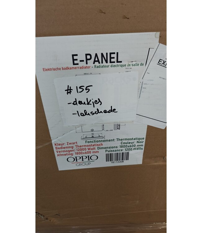  Outlet #155 -180x60 cm - E-panel elektrische radiator 1200 Watt - Mat Zwart
