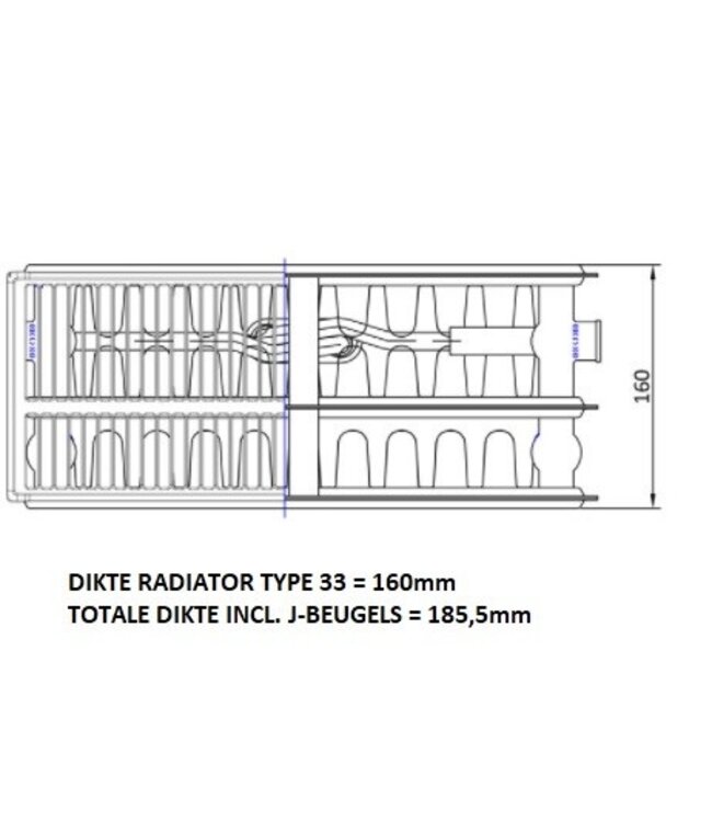  30x60 cm Type 33 - 960 Watts - Radiateur panneau Oppio  6 connexions - façade rainurée - Blanc (Ral 9016)