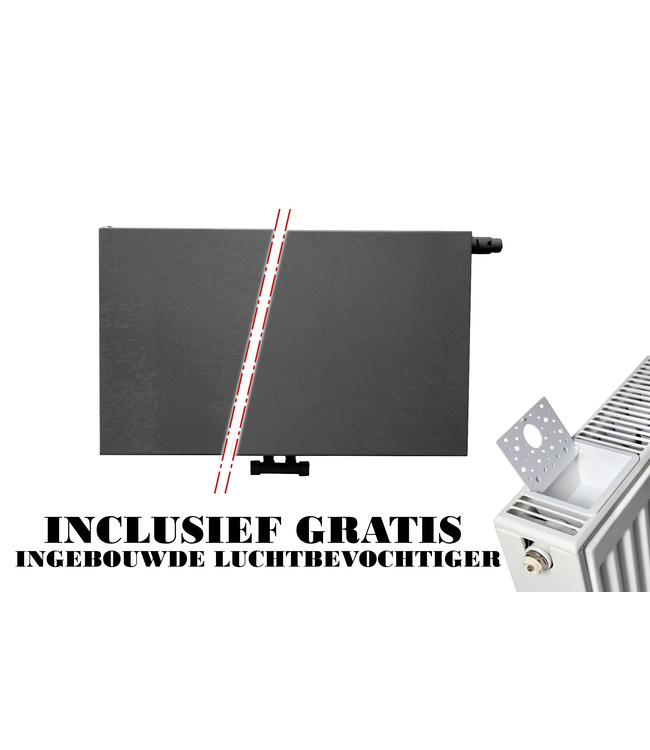 40x80 cm Type 22 - 1248 Watt - ECA Paneelradiator met 8 aansluitingen - vlakke voorzijde - Zwart (RAL 9005)