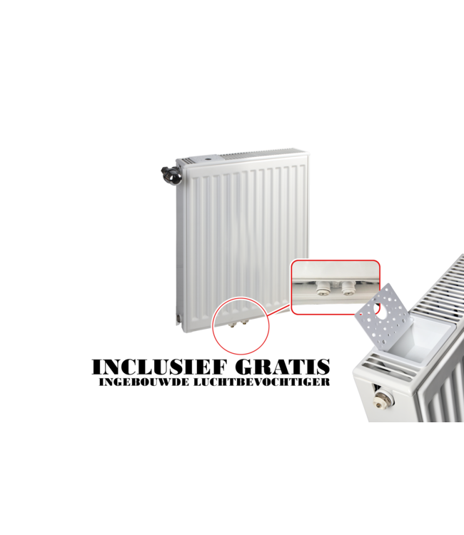  90x60 cm Type 22 8+ Hybride - 2024 Watt - ECA radiateur à panneaux avec 8 raccords - face avant nervurée - Blanc