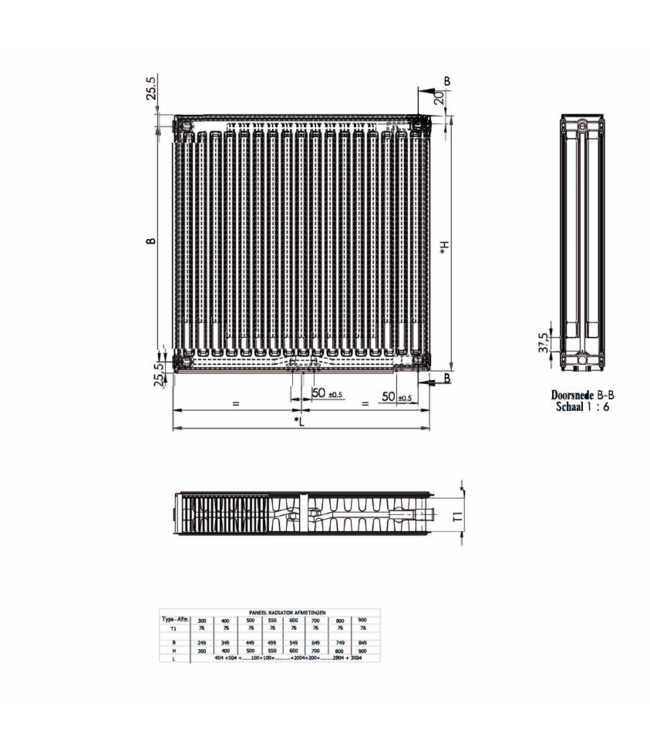  50x120 cm Type 22 8+ Hybride - 2575 Watt - ECA radiateur à panneaux avec 8 raccords - face avant rainurée - Blanc