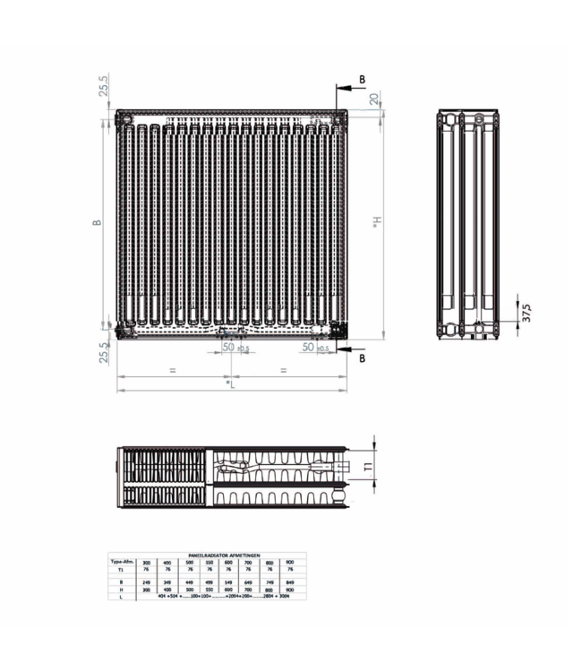  30x160 cm Type 33 - 3390 Watt - ECA Hybride 8+ Vlakke Paneelradiator met ingebouwde boosters - Wit