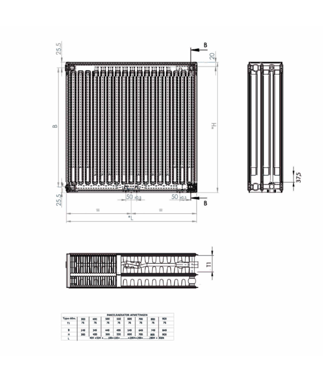  50x120 cm Type 33 8+ Hybride - 3801 Watt - ECA radiateur à panneaux avec 8 raccords - face avant rainurée - Blanc