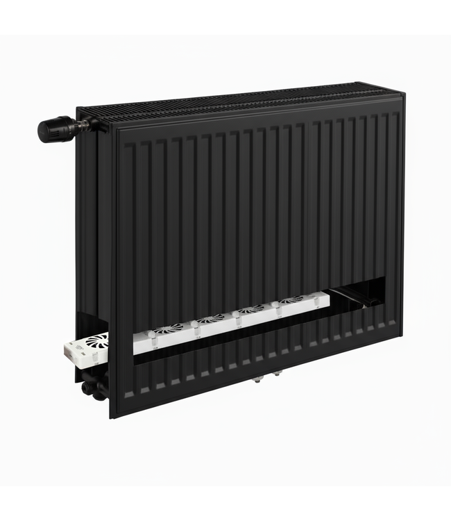  40x200 cm Type 33 - 5288 Watt - ECA Hybride 8+ Geribbelde Paneelradiator met ingebouwde boosters - Zwart