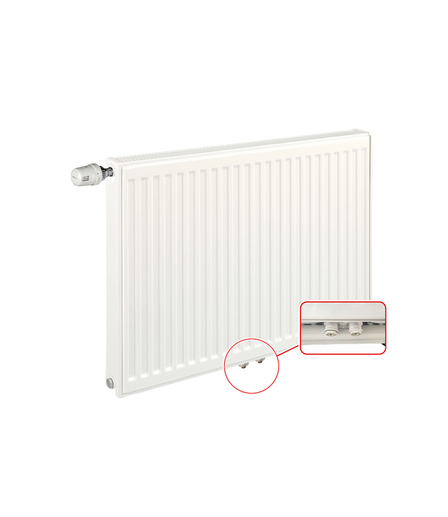  60x140 cm Type 11 8+ Hybride - 1891 Watt - ECA radiateur à panneaux avec 8 raccords - face avant nervurée - Blanc