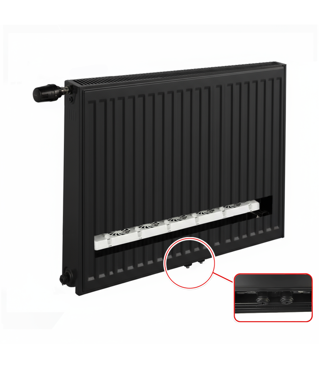  50x200 cm Type 11 - 2320 Watt - ECA Hybride 8+ Geribbelde Paneelradiator met ingebouwde boosters - Zwart