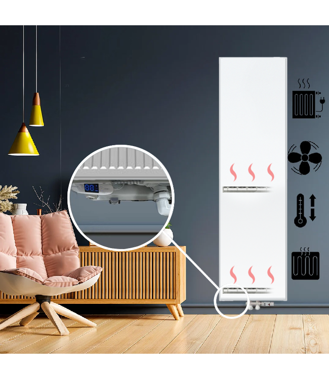  180x50 cm Type 22 - 2865 Watts - Radiateur vertical hybride ECA - Surface plane avant - Blanc (RAL 9016)