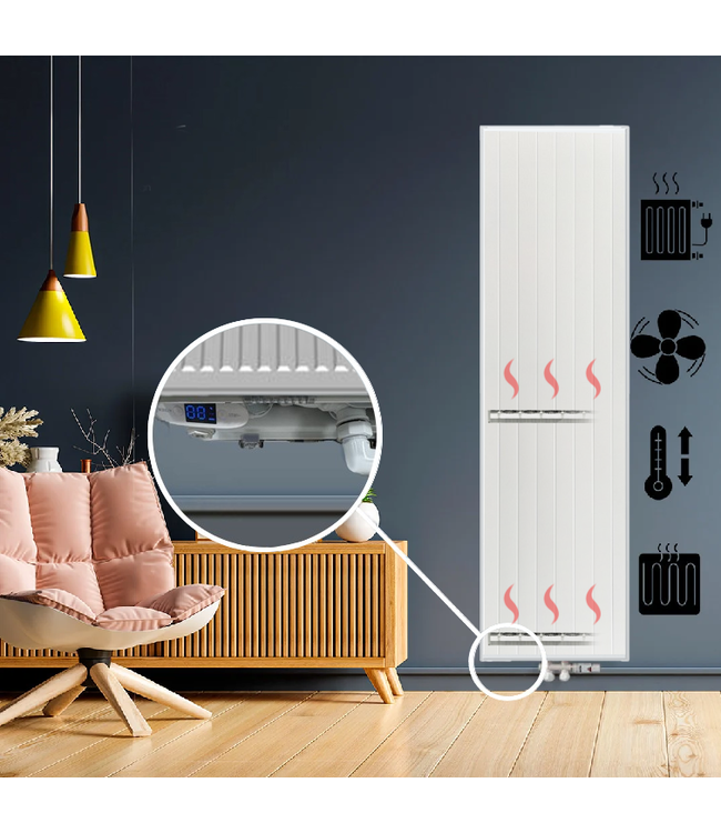  180x40 cm Type 22 - 2293 Watt - Radiateur vertical hybride ECA Façade rainurée - Blanc (Ral 9016)