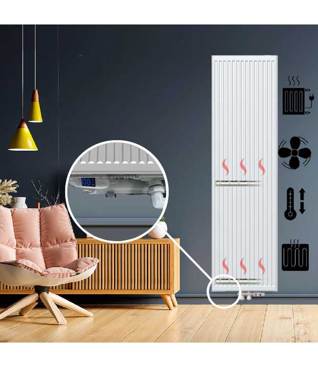  180x50 cm Type 22 - 2865 Watt - ECA Hybrid Radiateur vertical nervuré avant - Blanc (Ral 9016)