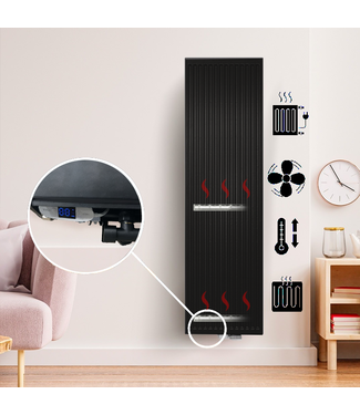 ECA 160x40 cm Type 22 - 2093 Watt - ECA Hybrid Radiateur vertical nervuré avant - Noir mat (RAL 9005)