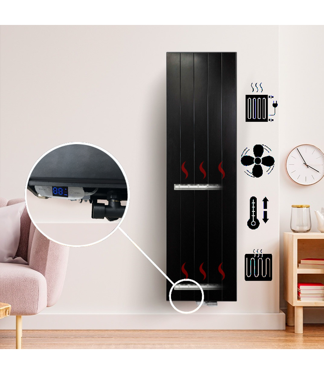  200x50 cm Type 22 - 3116 Watt - ECA Hybride Verticale radiator gegroefde voorzijde - Mat Zwart (Ral 9005)