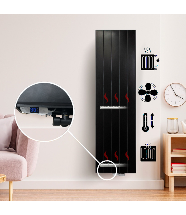  160x60 cm Type 22 - 3138 Watts - ECA Hybrid Radiateur vertical à façade rainurée - Noir mat (Ral 9005)