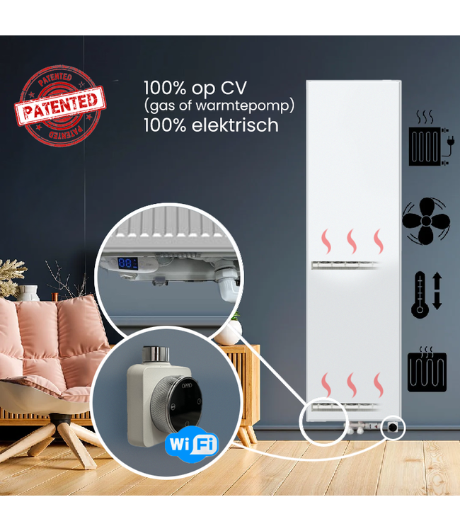  200x60 cm Type 22 - 3739 Watt - Duo Hybride Verticale radiator met Wifi functie - vlakke voorzijde - Wit (Ral 9016)