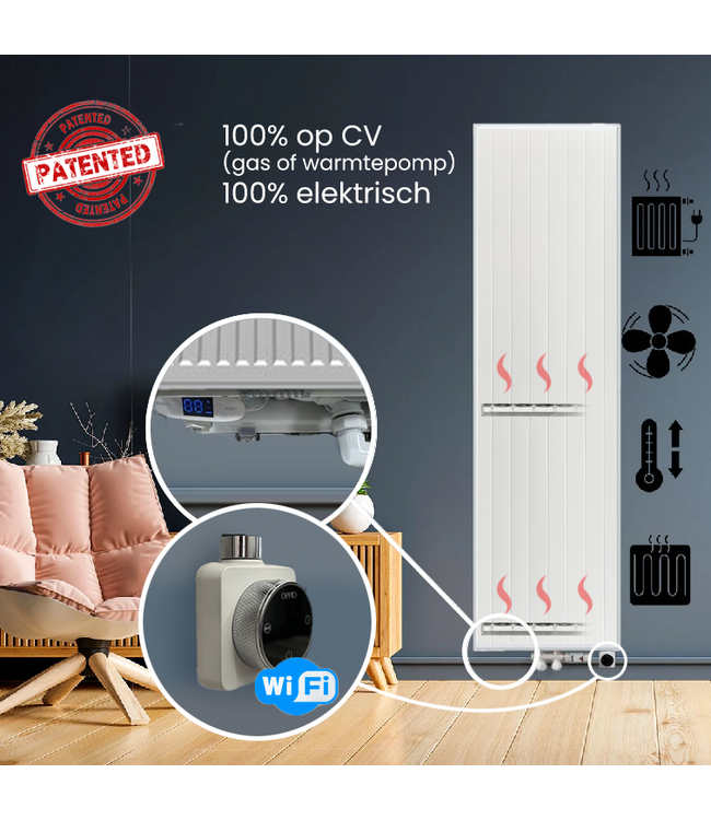  200x60 cm Type 22 – 3739 Watt – Radiateur Vertical Duo Hybride avec fonction Wifi – façade rainurée – Blanc (RAL 9016)