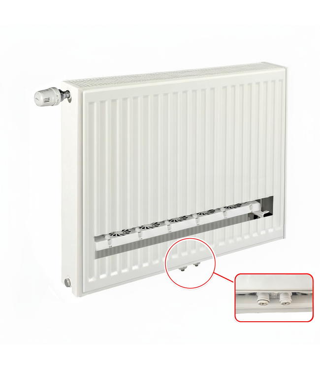  90x80 cm Type 22 - 2699 Watt - ECA Hybride 8+ Geribbelde Paneelradiator met ingebouwde boosters - Wit