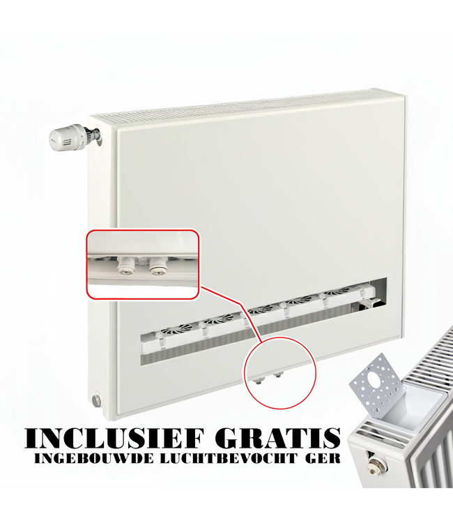  50x180 cm Type 22 - 3862 Watt - ECA Hybride 8+ Vlakke Paneelradiator met ingebouwde boosters - Wit
