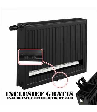 ECA 40x80 cm Type 22 - 1435 Watt - ECA Hybride 8+ Geribbelde Paneelradiator met ingebouwde boosters - Zwart
