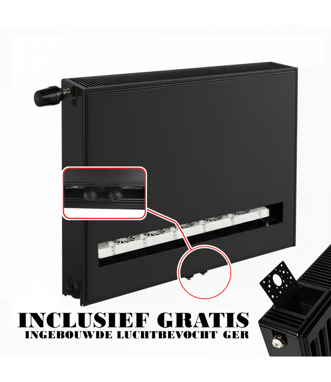  40x260 cm Type 22 8+ Hybride - 4814 Watt - ECA radiateur à panneaux avec 8 raccords - face avant lisse - Noir