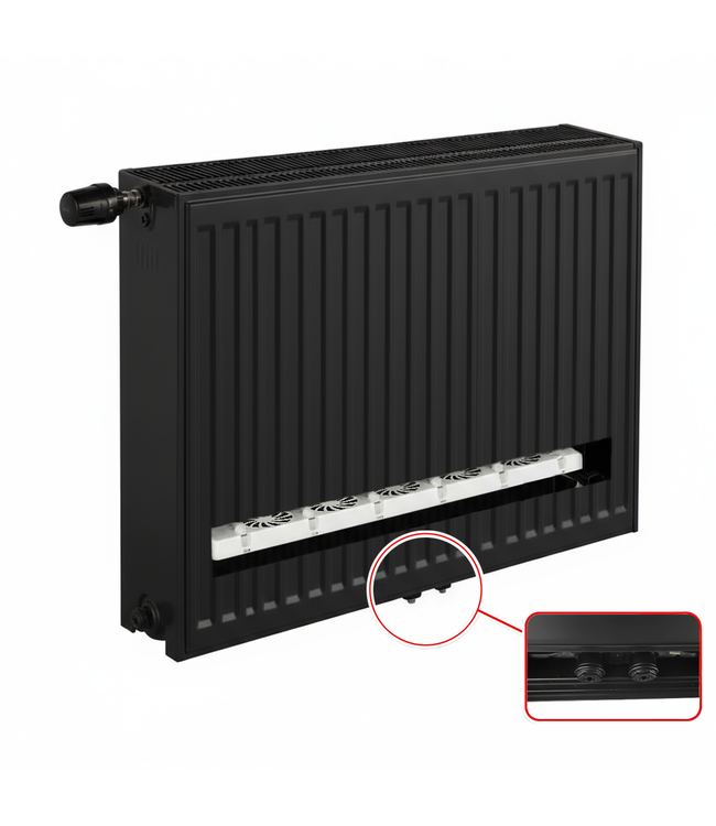  50x120 cm Type 33 8+ Hybride - 3801 Watt - ECA radiateur à panneaux avec 8 raccords - face avant nervurée - Noir