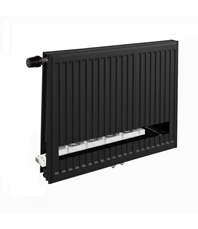  90x80 cm Type 11 - 1518 Watt - ECA Hybride 8+ Geribbelde Paneelradiator met ingebouwde boosters - Zwart