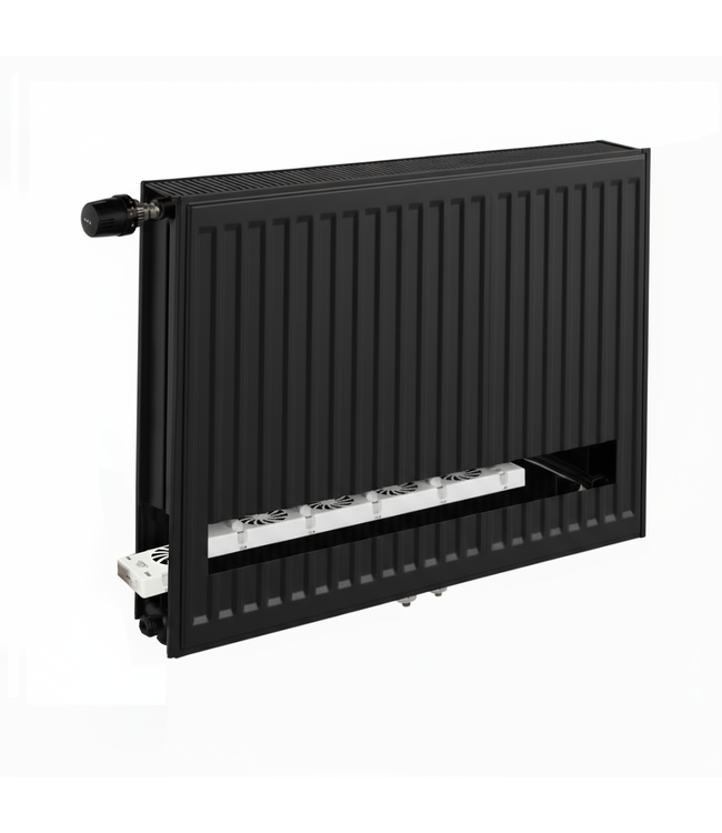  60x80 cm Type 22 - 2014 Watt - ECA Hybride 8+ Geribbelde Paneelradiator met ingebouwde boosters - Zwart
