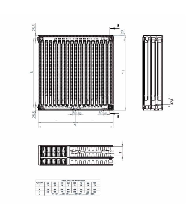 30x200 cm Type 33 - 4223 Watt - ECA Hybride 8+ Geribbelde Paneelradiator met ingebouwde boosters - Wit