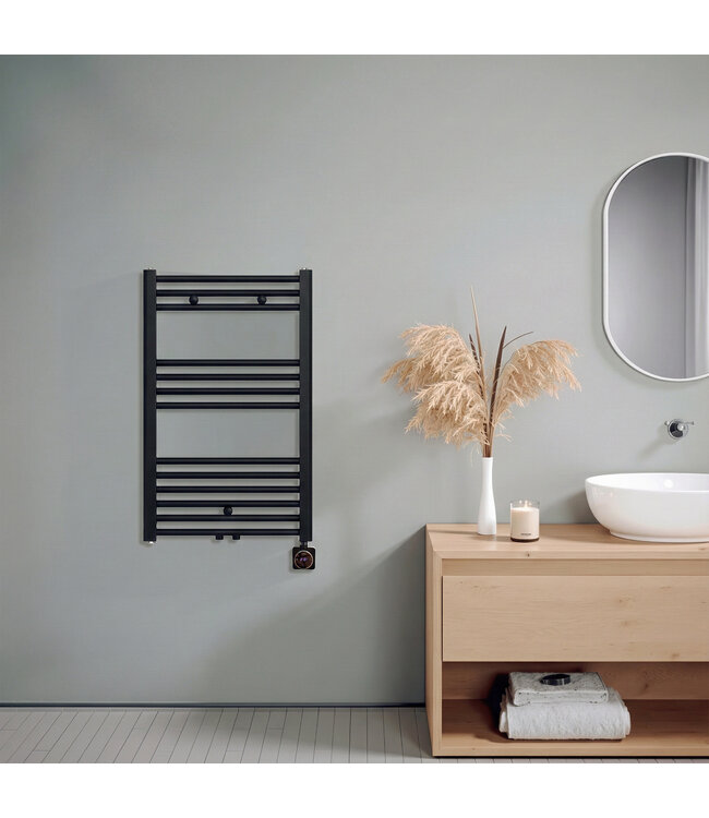  80x50 cm - Radiateur sèche-serviettes électrique Oppio Smart WiFi Matt Black (Ral 9005)
