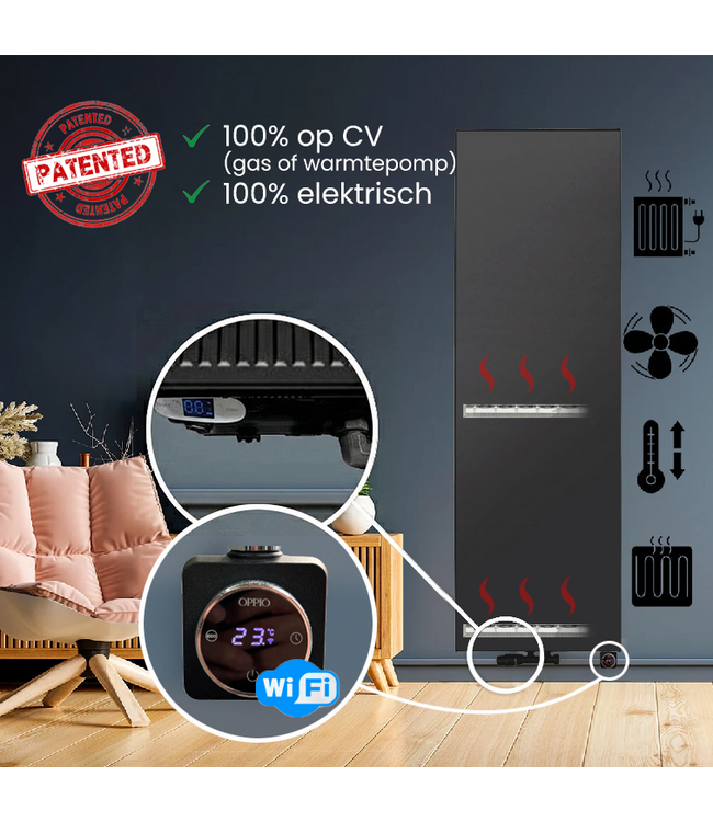  200x60 cm Type 22 - 3739 Watt - Radiateur Vertical Duo Hybride avec fonction Wifi - façade lisse - Noir Mat (Ral 9005)