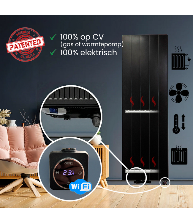  180x60 cm Type 22 - 3438 Watt - Duo Hybride Verticale radiator met Wifi functie - gegroefde voorzijde - Mat Zwart (Ral 9005)
