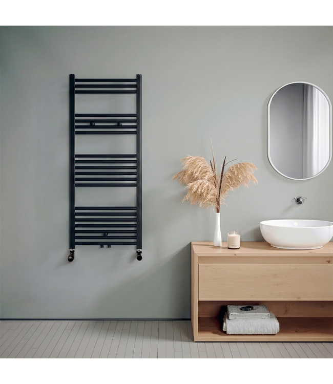  120x50 cm - 673 Watt - Oppio Handdoekradiator - Mat Zwart (Ral 9005)