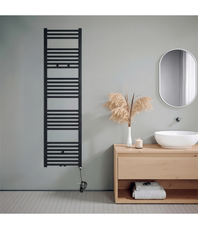  160x40 cm - Radiateur sèche-serviettes électrique Oppio E-Basic Noir Mat (Ral 9005) 714 Watt