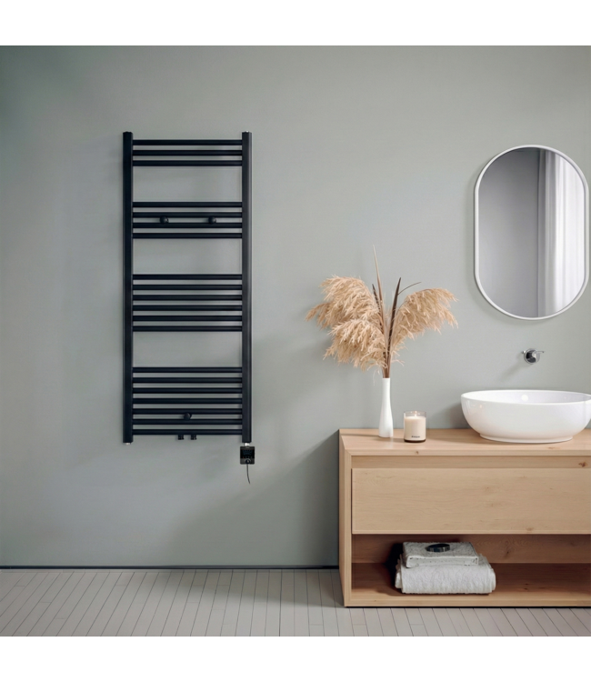  120x50 cm - Radiateur sèche-serviettes électrique Oppio Future Noir (Ral 9005) 673 Watt